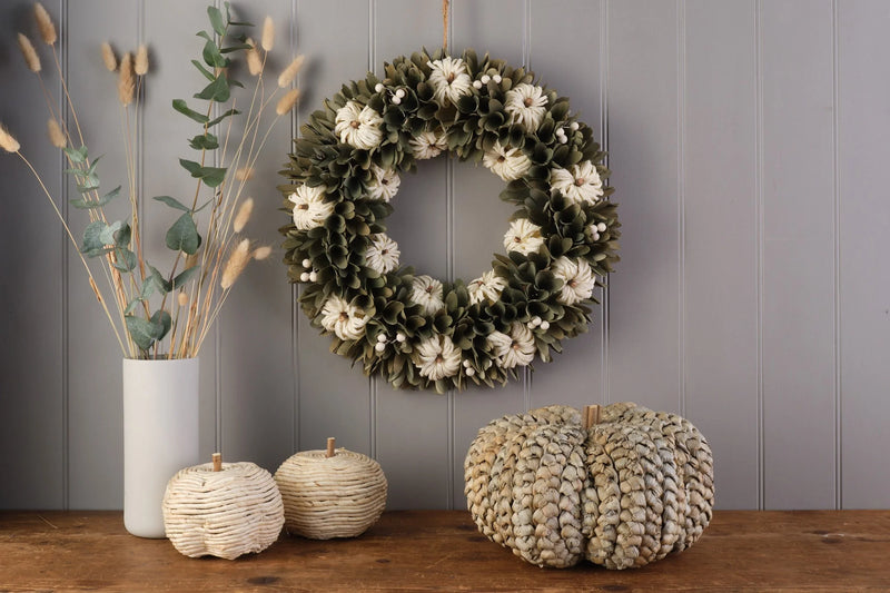 Green & White Pumpkin Wreath