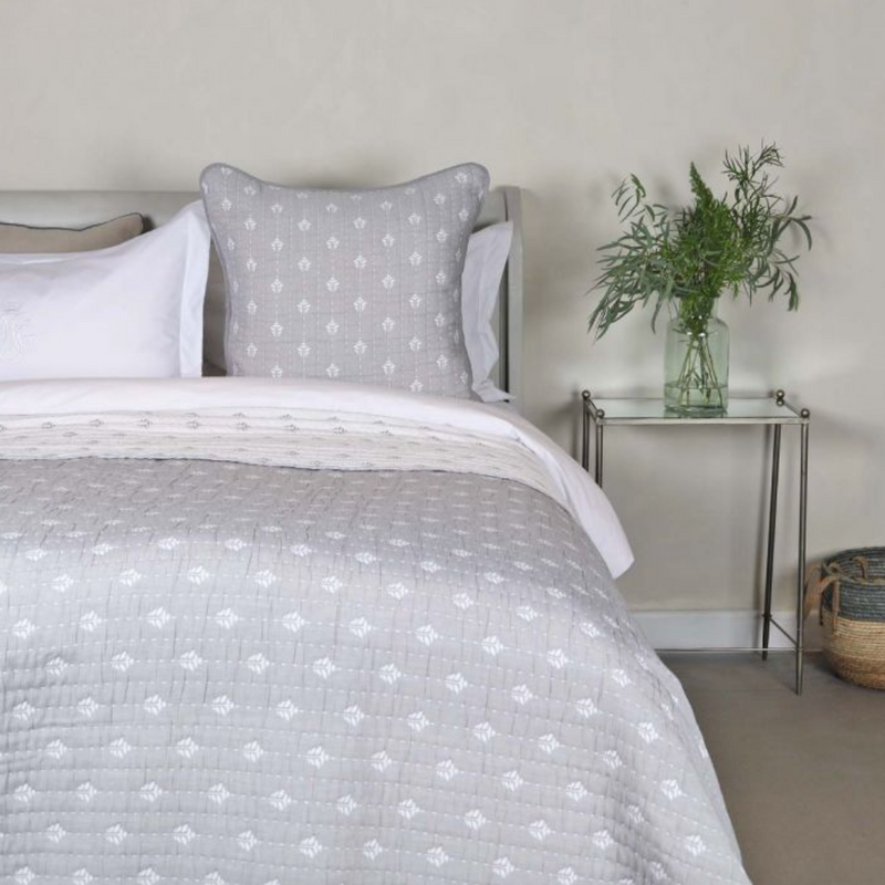 Grey and White Fern Stitch Bedspread
