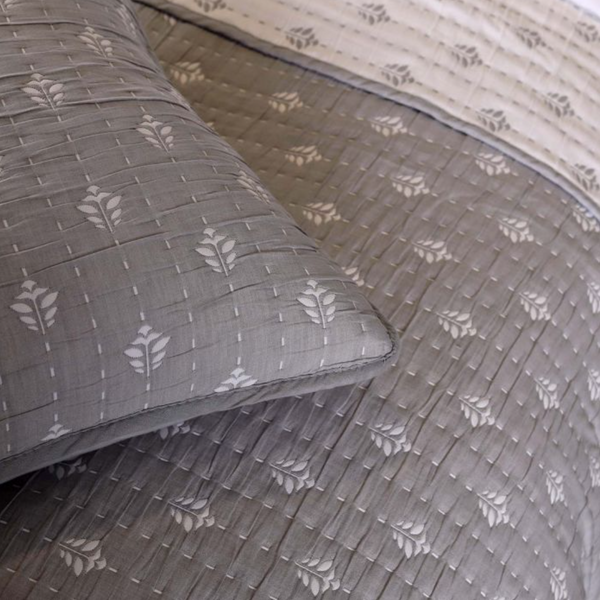 Grey and White Fern Stitch Bedspread