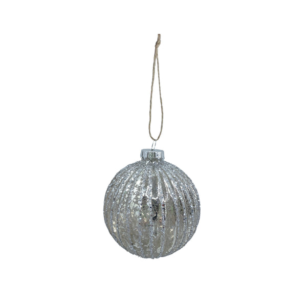 Striped silver and gold Christmas bauble